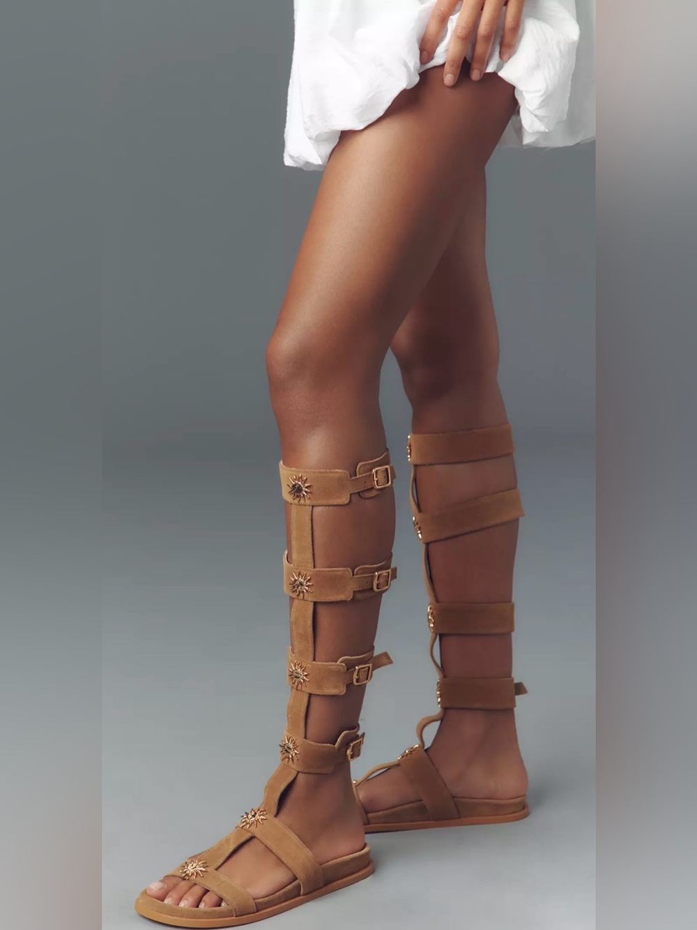 ALOHAS x Anthropologie Tan Leather Sunburst Gladiator Sandals EU 38